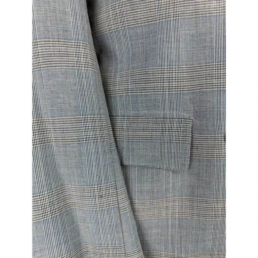 Vintage 60s Sears Pacemaker‎ Double Breasted Glen Plaid Blazer Grey Blue 36S